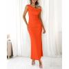 imageBTFBM Women 2025 Summer One Shoulder Bodycon Ruched Maxi Dress Slit Mesh Long Formal Cocktail Fall Wedding Guest DressesOrange