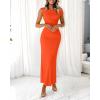 imageBTFBM Women 2025 Summer One Shoulder Bodycon Ruched Maxi Dress Slit Mesh Long Formal Cocktail Fall Wedding Guest DressesOrange