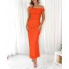 imageBTFBM Women 2025 Summer One Shoulder Bodycon Ruched Maxi Dress Slit Mesh Long Formal Cocktail Fall Wedding Guest DressesOrange