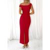 imageBTFBM Women 2025 Summer One Shoulder Bodycon Ruched Maxi Dress Slit Mesh Long Formal Cocktail Fall Wedding Guest DressesRed