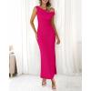 imageBTFBM Women 2025 Summer One Shoulder Bodycon Ruched Maxi Dress Slit Mesh Long Formal Cocktail Fall Wedding Guest DressesRose Red