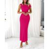 imageBTFBM Women 2025 Summer One Shoulder Bodycon Ruched Maxi Dress Slit Mesh Long Formal Cocktail Fall Wedding Guest DressesRose Red