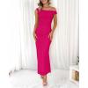imageBTFBM Women 2025 Summer One Shoulder Bodycon Ruched Maxi Dress Slit Mesh Long Formal Cocktail Fall Wedding Guest DressesRose Red