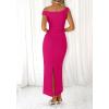 imageBTFBM Women 2025 Summer One Shoulder Bodycon Ruched Maxi Dress Slit Mesh Long Formal Cocktail Fall Wedding Guest DressesRose Red
