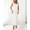imageBTFBM Women 2025 Summer One Shoulder Bodycon Ruched Maxi Dress Slit Mesh Long Formal Cocktail Fall Wedding Guest DressesWhite