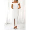 imageBTFBM Women 2025 Summer One Shoulder Bodycon Ruched Maxi Dress Slit Mesh Long Formal Cocktail Fall Wedding Guest DressesWhite