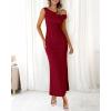 imageBTFBM Women 2025 Summer One Shoulder Bodycon Ruched Maxi Dress Slit Mesh Long Formal Cocktail Fall Wedding Guest DressesWine Red