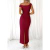 imageBTFBM Women 2025 Summer One Shoulder Bodycon Ruched Maxi Dress Slit Mesh Long Formal Cocktail Fall Wedding Guest DressesWine Red