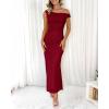 imageBTFBM Women 2025 Summer One Shoulder Bodycon Ruched Maxi Dress Slit Mesh Long Formal Cocktail Fall Wedding Guest DressesWine Red