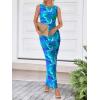 imageBTFBM Women Bodycon Maxi Dresses 2025 Summer Sleeveless Floral Ruched Slit Mesh Party Cocktail Wedding Guest Tank DressFloral Blue Green