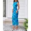 imageBTFBM Women Bodycon Maxi Dresses 2025 Summer Sleeveless Floral Ruched Slit Mesh Party Cocktail Wedding Guest Tank DressFloral Blue Green