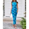 imageBTFBM Women Bodycon Maxi Dresses 2025 Summer Sleeveless Floral Ruched Slit Mesh Party Cocktail Wedding Guest Tank DressFloral Blue Green