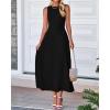 imageBTFBM Women Midi Bodycon Tank Dress Summer Crewneck Sleeveless Pleated A Line Business Casual Knit Sweater Fall DressesBlack