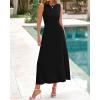 imageBTFBM Women Midi Bodycon Tank Dress Summer Crewneck Sleeveless Pleated A Line Business Casual Knit Sweater Fall DressesBlack