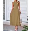 imageBTFBM Women Midi Bodycon Tank Dress Summer Crewneck Sleeveless Pleated A Line Business Casual Knit Sweater Fall DressesCamel