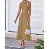 imageBTFBM Women Midi Bodycon Tank Dress Summer Crewneck Sleeveless Pleated A Line Business Casual Knit Sweater Fall DressesCamel