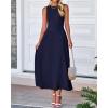 imageBTFBM Women Midi Bodycon Tank Dress Summer Crewneck Sleeveless Pleated A Line Business Casual Knit Sweater Fall DressesNavy