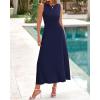 imageBTFBM Women Midi Bodycon Tank Dress Summer Crewneck Sleeveless Pleated A Line Business Casual Knit Sweater Fall DressesNavy