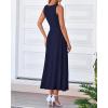 imageBTFBM Women Midi Bodycon Tank Dress Summer Crewneck Sleeveless Pleated A Line Business Casual Knit Sweater Fall DressesNavy
