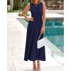 imageBTFBM Women Midi Bodycon Tank Dress Summer Crewneck Sleeveless Pleated A Line Business Casual Knit Sweater Fall DressesNavy