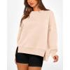 imageBTFBM Womens Casual Crewneck Sweatshirts 2025 Spring Fall Clothes Long Sleeve Side Slit Workout Fleece Pullover TopsBeige