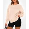 imageBTFBM Womens Casual Crewneck Sweatshirts 2025 Spring Fall Clothes Long Sleeve Side Slit Workout Fleece Pullover TopsBeige