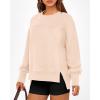 imageBTFBM Womens Casual Crewneck Sweatshirts 2025 Spring Fall Clothes Long Sleeve Side Slit Workout Fleece Pullover TopsBeige