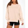imageBTFBM Womens Casual Crewneck Sweatshirts 2025 Spring Fall Clothes Long Sleeve Side Slit Workout Fleece Pullover TopsBeige