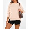 imageBTFBM Womens Casual Crewneck Sweatshirts 2025 Spring Fall Clothes Long Sleeve Side Slit Workout Fleece Pullover TopsBeige