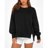 imageBTFBM Womens Casual Crewneck Sweatshirts 2025 Spring Fall Clothes Long Sleeve Side Slit Workout Fleece Pullover TopsBlack