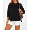 imageBTFBM Womens Casual Crewneck Sweatshirts 2025 Spring Fall Clothes Long Sleeve Side Slit Workout Fleece Pullover TopsBlack