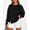 imageBTFBM Womens Casual Crewneck Sweatshirts 2025 Spring Fall Clothes Long Sleeve Side Slit Workout Fleece Pullover TopsBlack
