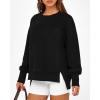 imageBTFBM Womens Casual Crewneck Sweatshirts 2025 Spring Fall Clothes Long Sleeve Side Slit Workout Fleece Pullover TopsBlack