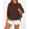 imageBTFBM Womens Casual Crewneck Sweatshirts 2025 Spring Fall Clothes Long Sleeve Side Slit Workout Fleece Pullover TopsCoffee
