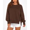 imageBTFBM Womens Casual Crewneck Sweatshirts 2025 Spring Fall Clothes Long Sleeve Side Slit Workout Fleece Pullover TopsCoffee