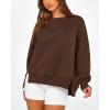 imageBTFBM Womens Casual Crewneck Sweatshirts 2025 Spring Fall Clothes Long Sleeve Side Slit Workout Fleece Pullover TopsCoffee
