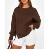 imageBTFBM Womens Casual Crewneck Sweatshirts 2025 Spring Fall Clothes Long Sleeve Side Slit Workout Fleece Pullover TopsCoffee