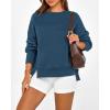 imageBTFBM Womens Casual Crewneck Sweatshirts 2025 Spring Fall Clothes Long Sleeve Side Slit Workout Fleece Pullover TopsDark Blue