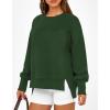 imageBTFBM Womens Casual Crewneck Sweatshirts 2025 Spring Fall Clothes Long Sleeve Side Slit Workout Fleece Pullover TopsDark Green
