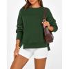imageBTFBM Womens Casual Crewneck Sweatshirts 2025 Spring Fall Clothes Long Sleeve Side Slit Workout Fleece Pullover TopsDark Green