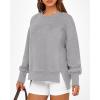 imageBTFBM Womens Casual Crewneck Sweatshirts 2025 Spring Fall Clothes Long Sleeve Side Slit Workout Fleece Pullover TopsGrey