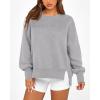 imageBTFBM Womens Casual Crewneck Sweatshirts 2025 Spring Fall Clothes Long Sleeve Side Slit Workout Fleece Pullover TopsGrey