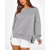 imageBTFBM Womens Casual Crewneck Sweatshirts 2025 Spring Fall Clothes Long Sleeve Side Slit Workout Fleece Pullover TopsGrey