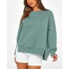 imageBTFBM Womens Casual Crewneck Sweatshirts 2025 Spring Fall Clothes Long Sleeve Side Slit Workout Fleece Pullover TopsGrey Green
