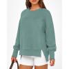 imageBTFBM Womens Casual Crewneck Sweatshirts 2025 Spring Fall Clothes Long Sleeve Side Slit Workout Fleece Pullover TopsGrey Green