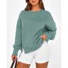 imageBTFBM Womens Casual Crewneck Sweatshirts 2025 Spring Fall Clothes Long Sleeve Side Slit Workout Fleece Pullover TopsGrey Green