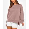 imageBTFBM Womens Casual Crewneck Sweatshirts 2025 Spring Fall Clothes Long Sleeve Side Slit Workout Fleece Pullover TopsGrey Pink