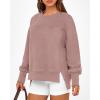 imageBTFBM Womens Casual Crewneck Sweatshirts 2025 Spring Fall Clothes Long Sleeve Side Slit Workout Fleece Pullover TopsGrey Pink
