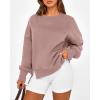 imageBTFBM Womens Casual Crewneck Sweatshirts 2025 Spring Fall Clothes Long Sleeve Side Slit Workout Fleece Pullover TopsGrey Pink