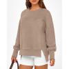 imageBTFBM Womens Casual Crewneck Sweatshirts 2025 Spring Fall Clothes Long Sleeve Side Slit Workout Fleece Pullover TopsLight Coffee